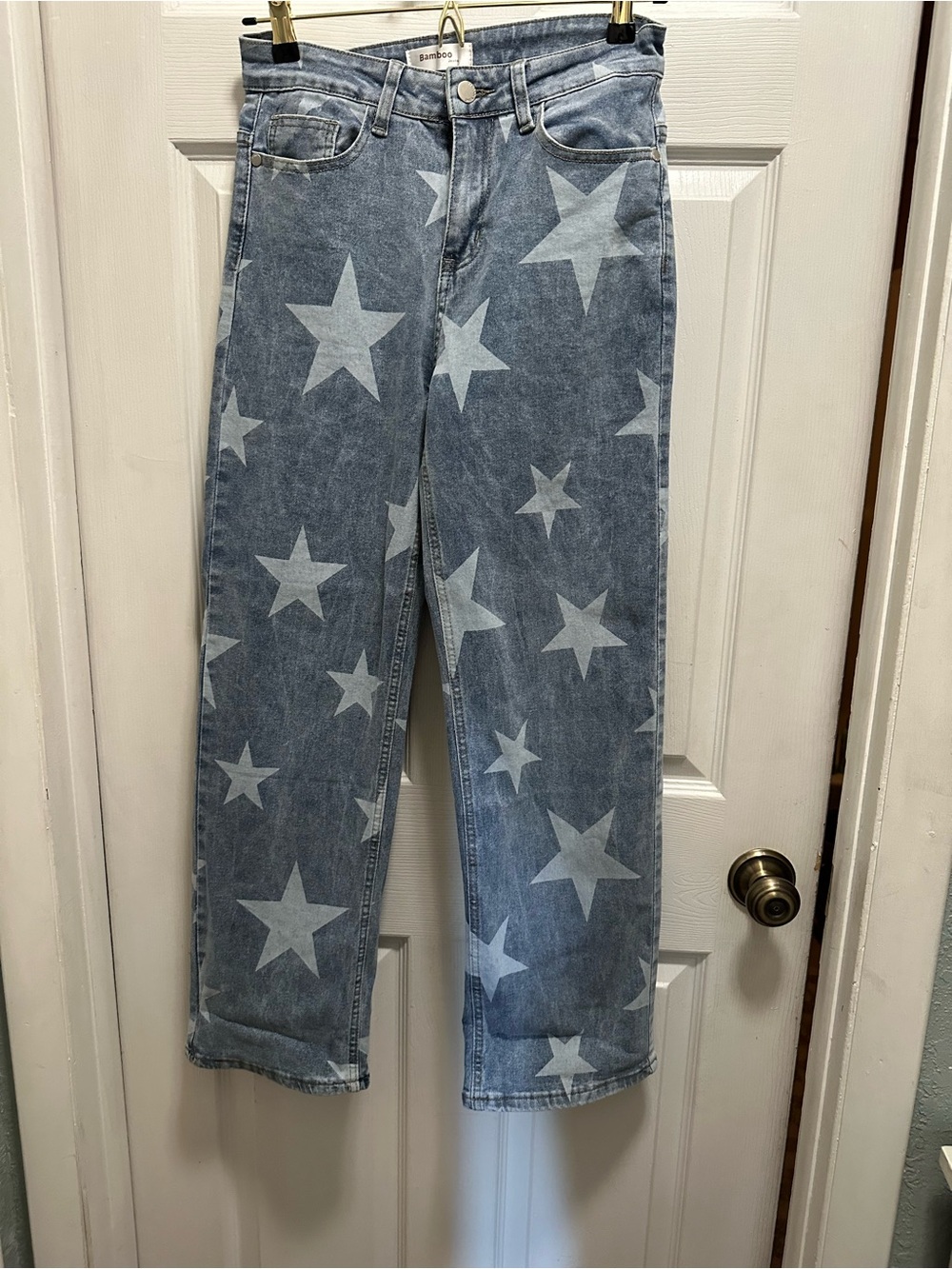BAMBOO Light Blue Star-Print Straight Jeans